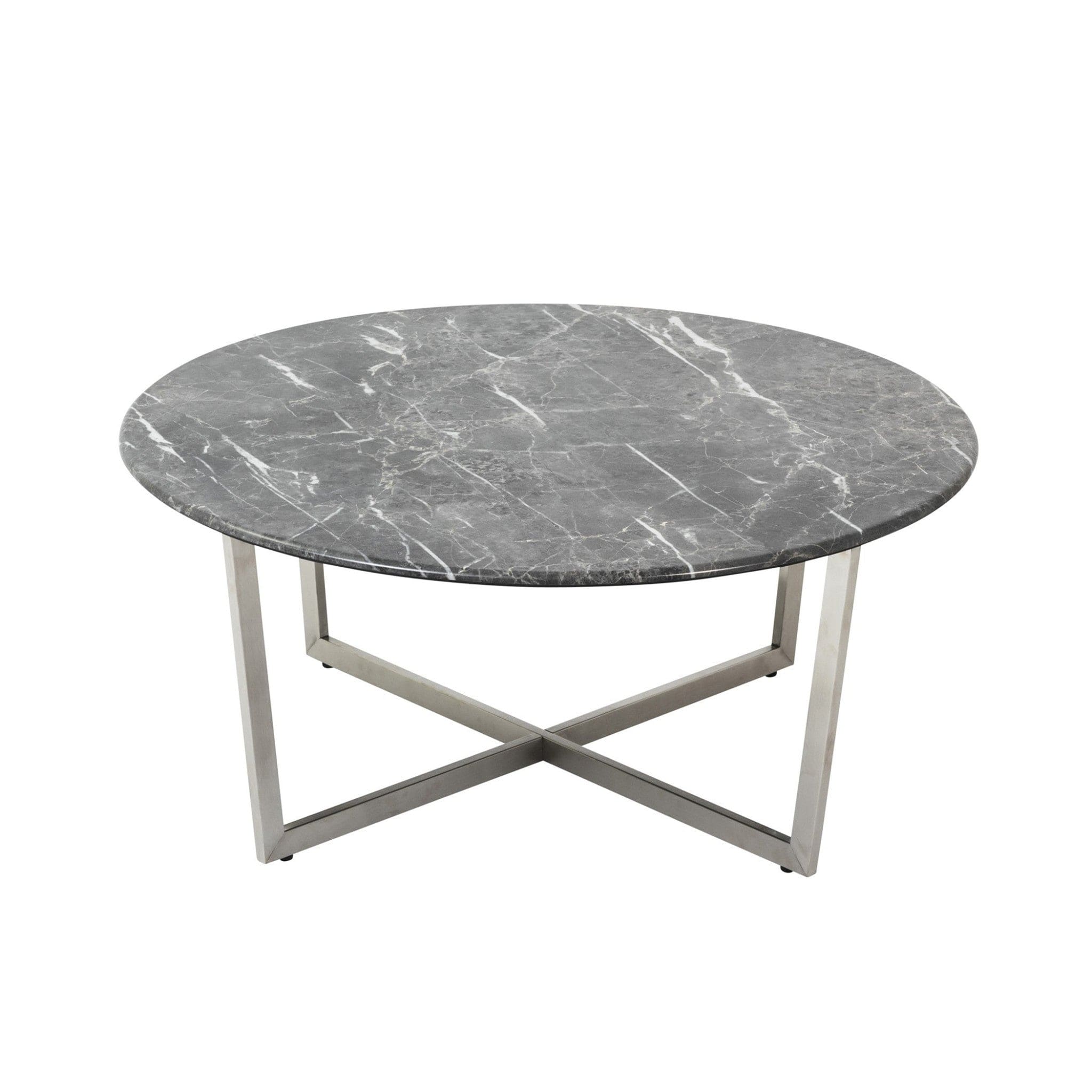 36" Black And Silver Faux Marble Round Coffee Table - Homeroots