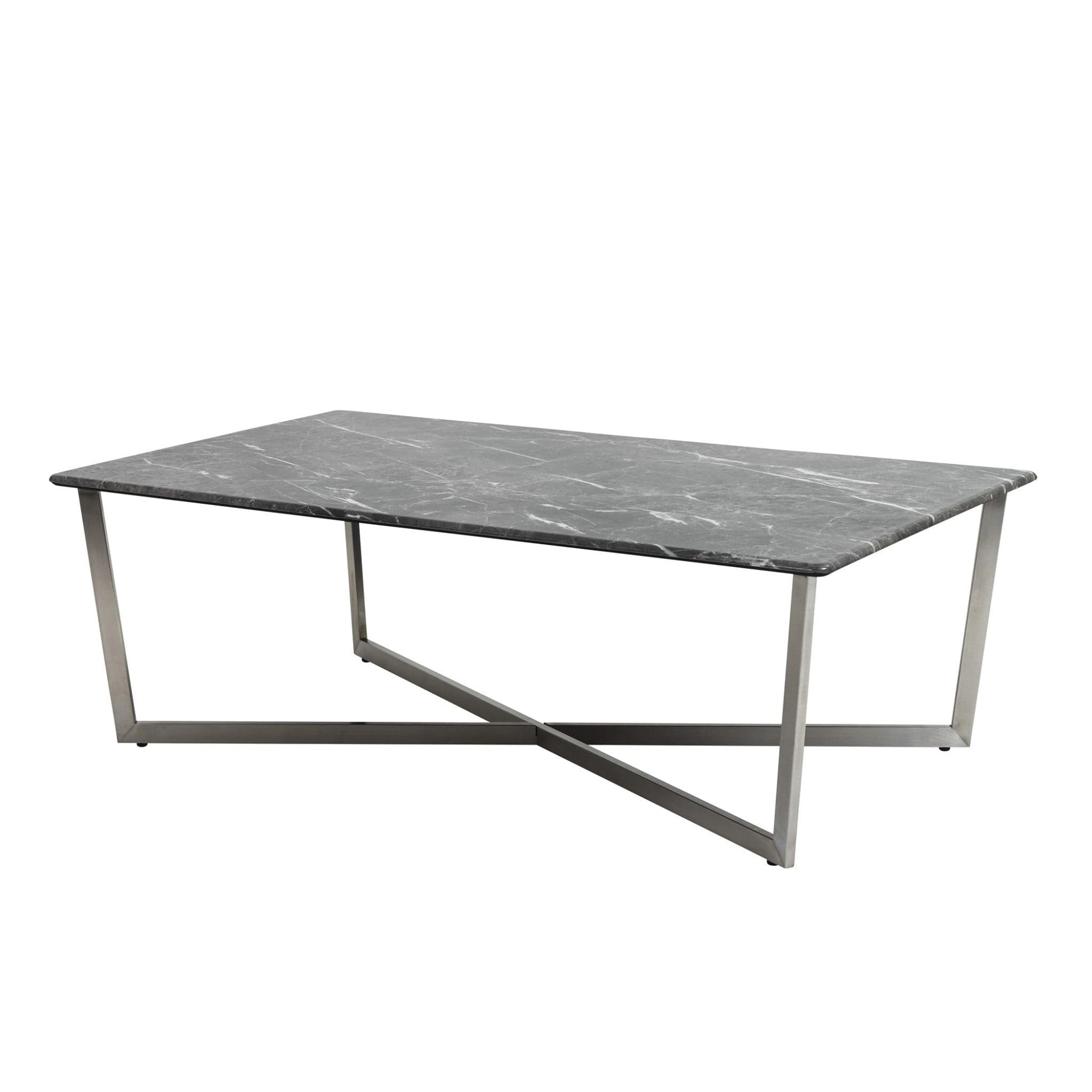 47" Black And Silver Faux Marble Rectangular Coffee Table - Homeroots