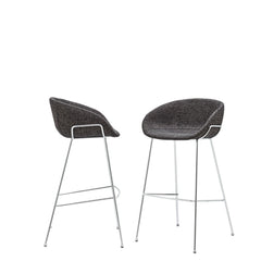 Set of Two 30" Black And Silver Steel Low Back Bar Height Bar Chairs