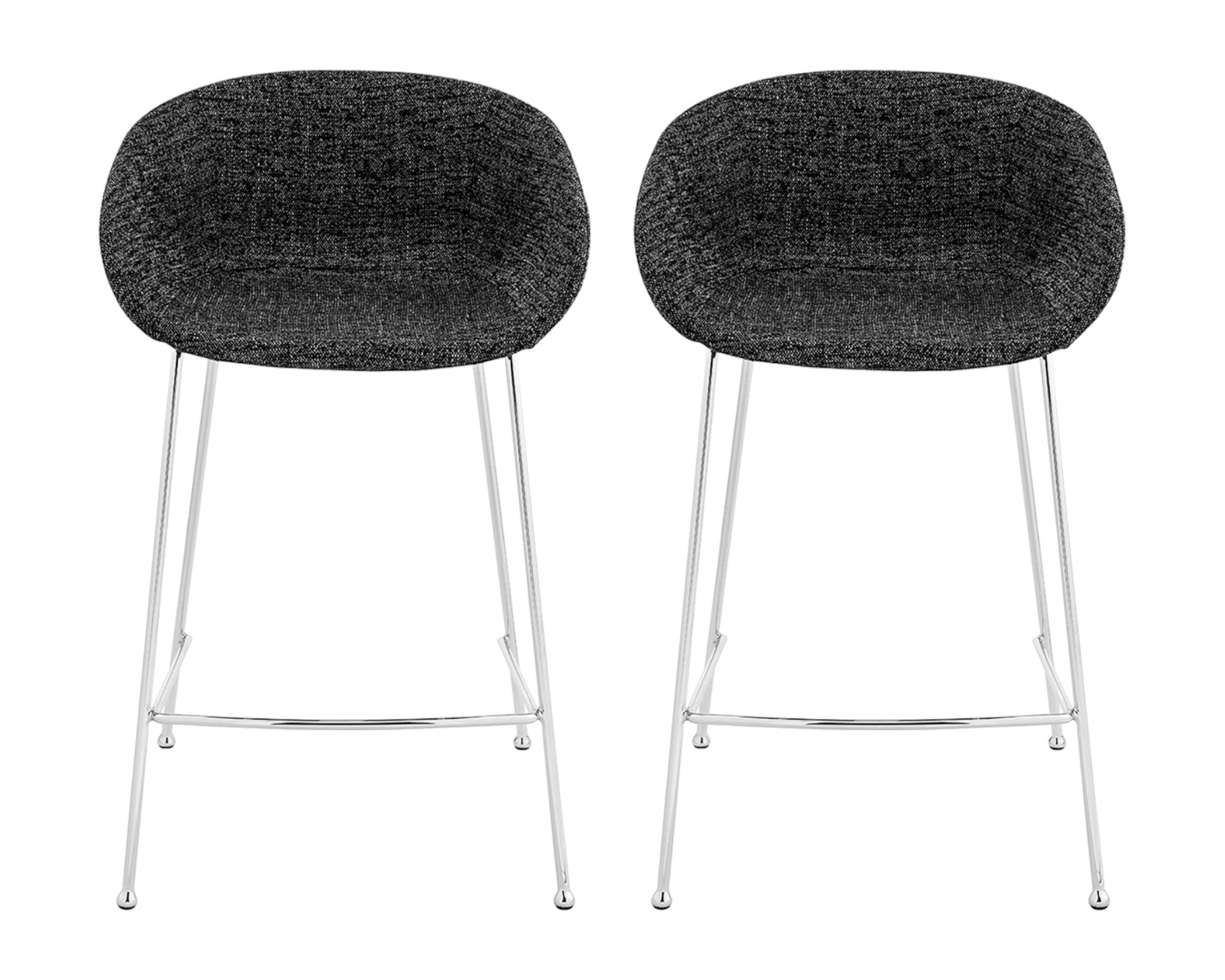 Set of Two 26" Black And Silver Steel Low Back Counter Height Bar Chairs