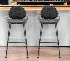 Set of Two 30" Black Steel Low Back Bar Height Bar Chairs