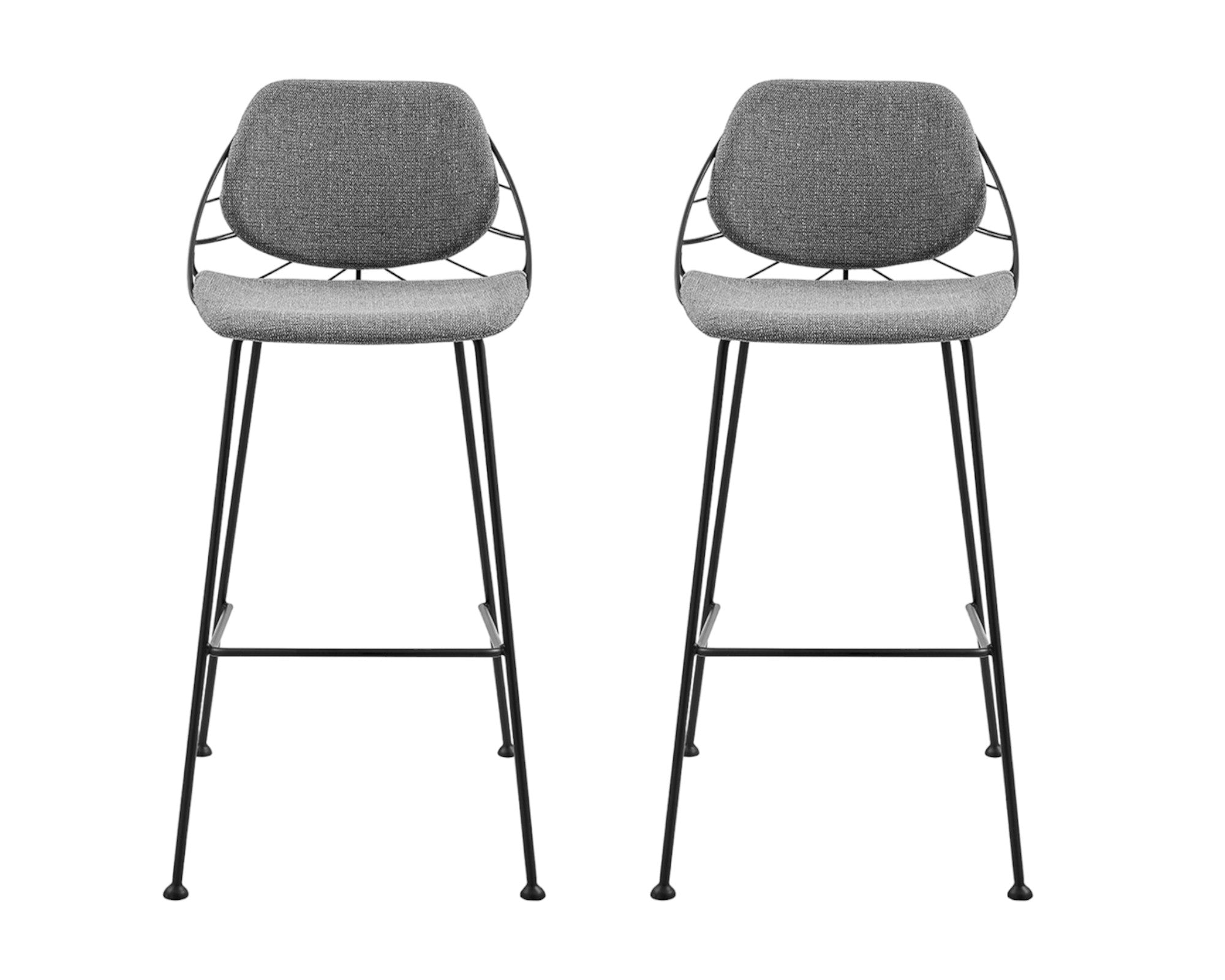 Set of Two 30" Light Gray And Black Steel Low Back Bar Height Bar Chairs