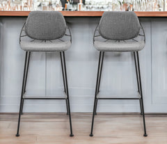 Set of Two 30" Light Gray And Black Steel Low Back Bar Height Bar Chairs