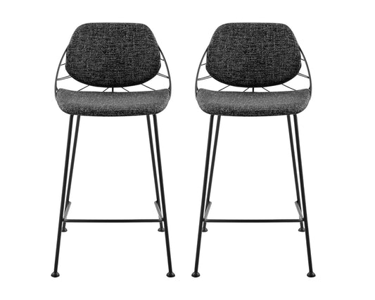 Set of Two 26" Black Steel Low Back Counter Height Bar Chairs