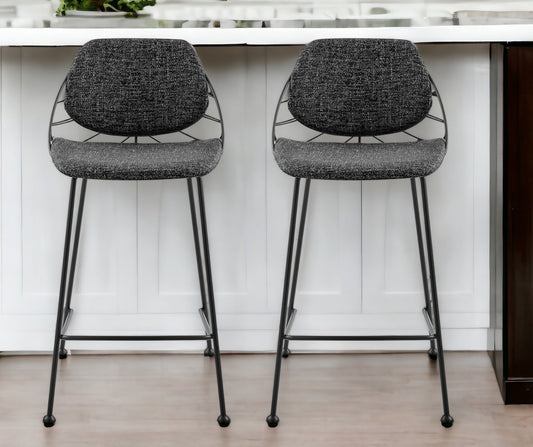 Set of Two 26" Black Steel Low Back Counter Height Bar Chairs