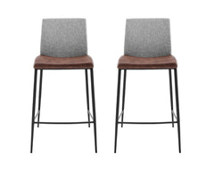 Set of Two 26" Brown And Black Steel Low Back Counter Height Bar Chairs