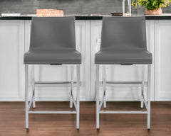 Set of Two 24" Gray And Silver Steel Low Back Counter Height Bar Chairs