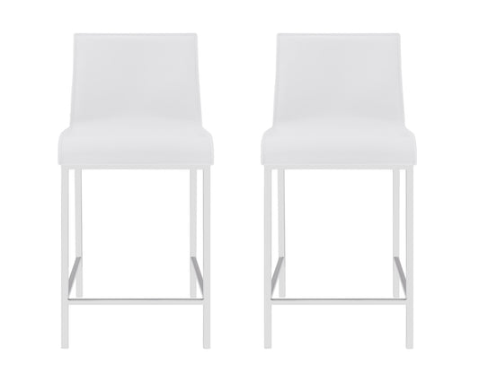 Set of Two 24" White And Silver Steel Low Back Counter Height Bar Chairs