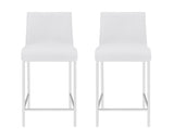 Set of Two 24" White And Silver Steel Low Back Counter Height Bar Chairs