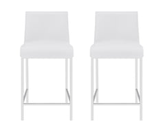 Set of Two 24" White And Silver Steel Low Back Counter Height Bar Chairs