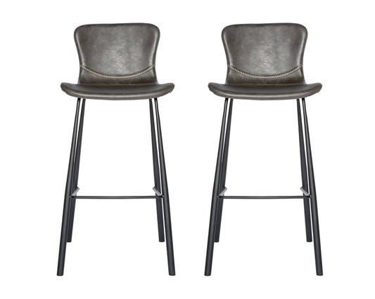 Set of Two 30" Gray And Black Steel Low Back Bar Height Bar Chairs - Homeroots