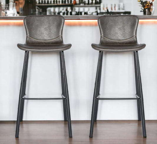 Set of Two 30" Gray And Black Steel Low Back Bar Height Bar Chairs - Homeroots