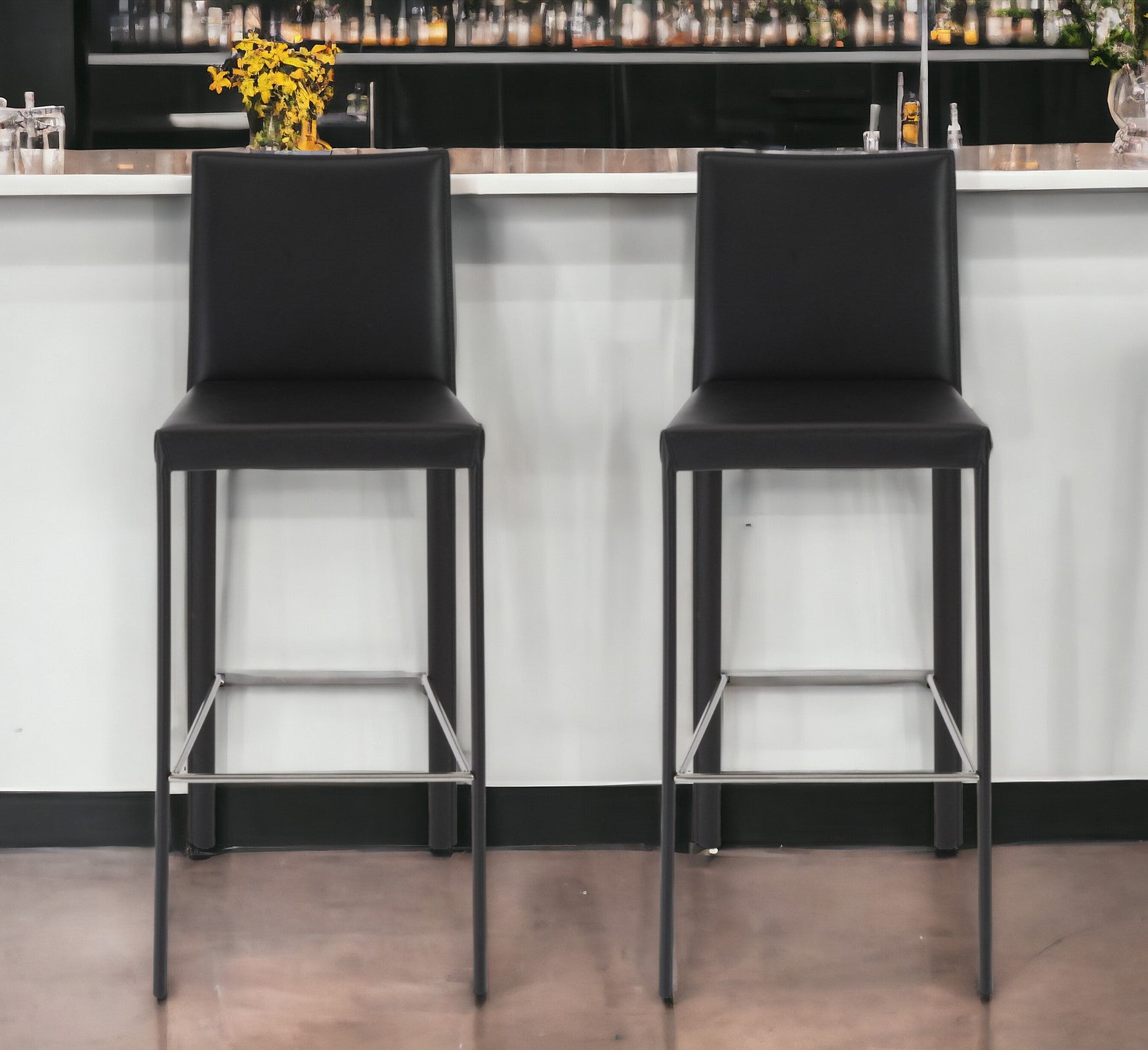 Set of Two 30" Steel Low Back Bar Height Bar Chairs