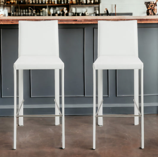 Set of Two 30" White Steel Low Back Bar Height Bar Chairs