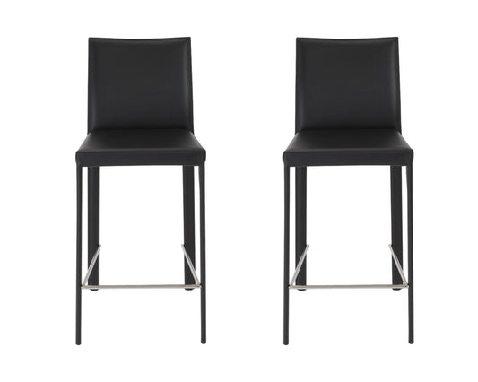 Set of Two 26" Black Steel Low Back Counter Height Bar Chairs