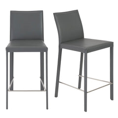 Set of Two 26" Gray Steel Low Back Counter Height Bar Chairs