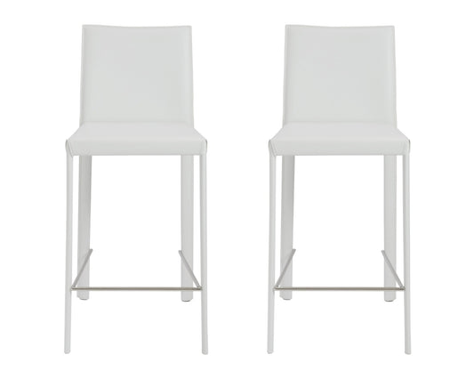 Set of Two 26" White Steel Low Back Counter Height Bar Chairs