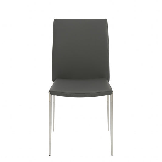 Set of Two Gray Faux Faux Leather Steel Stacking Chairs