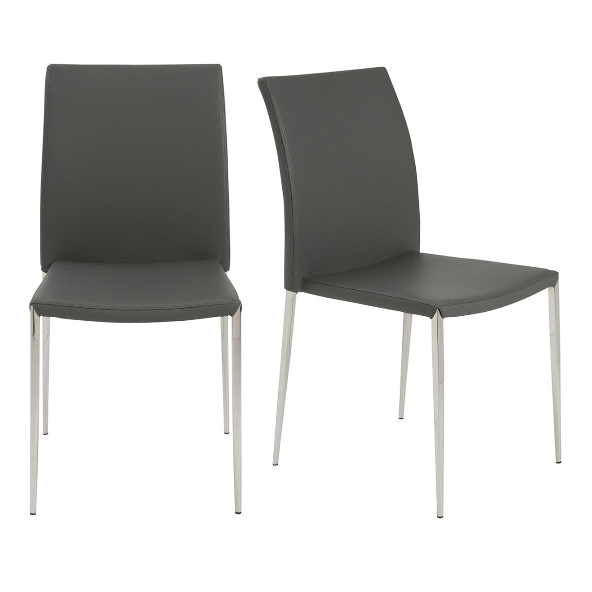 Set of Two Gray Faux Faux Leather Steel Stacking Chairs - Homeroots