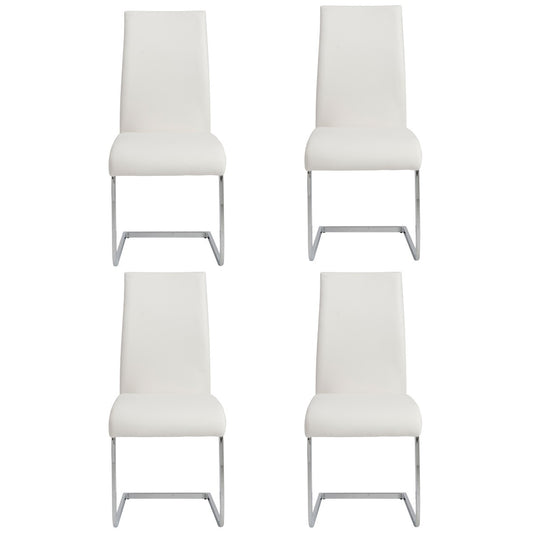 Set of Four White Faux Faux Leather Long Back Cantilever Chairs