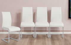 Set of Four White Faux Faux Leather Long Back Cantilever Chairs