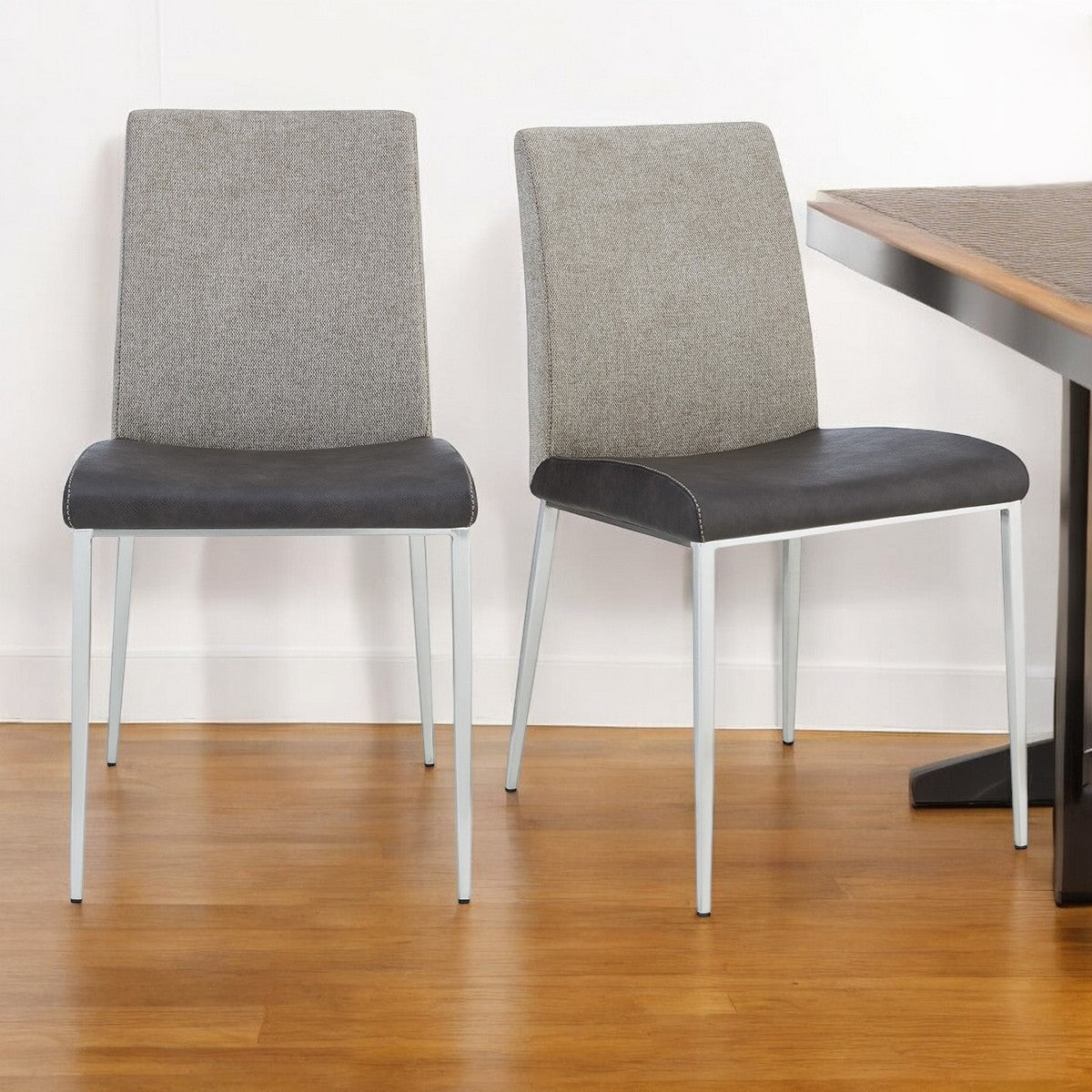 Set of Two Dark Brown and Gray Stainless Steel Chairs