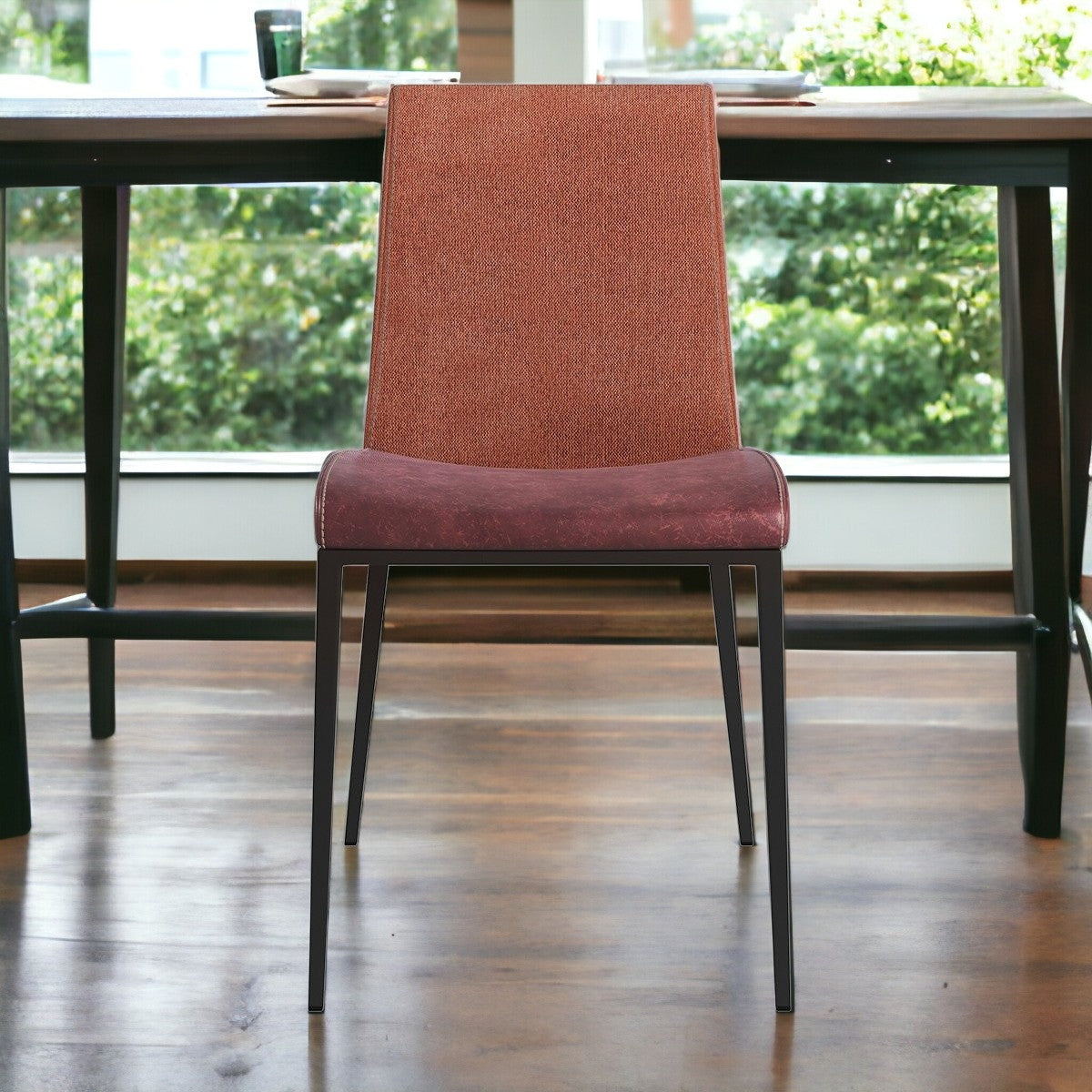 Set of Two Brown and Rust Stainless Steel Chairs