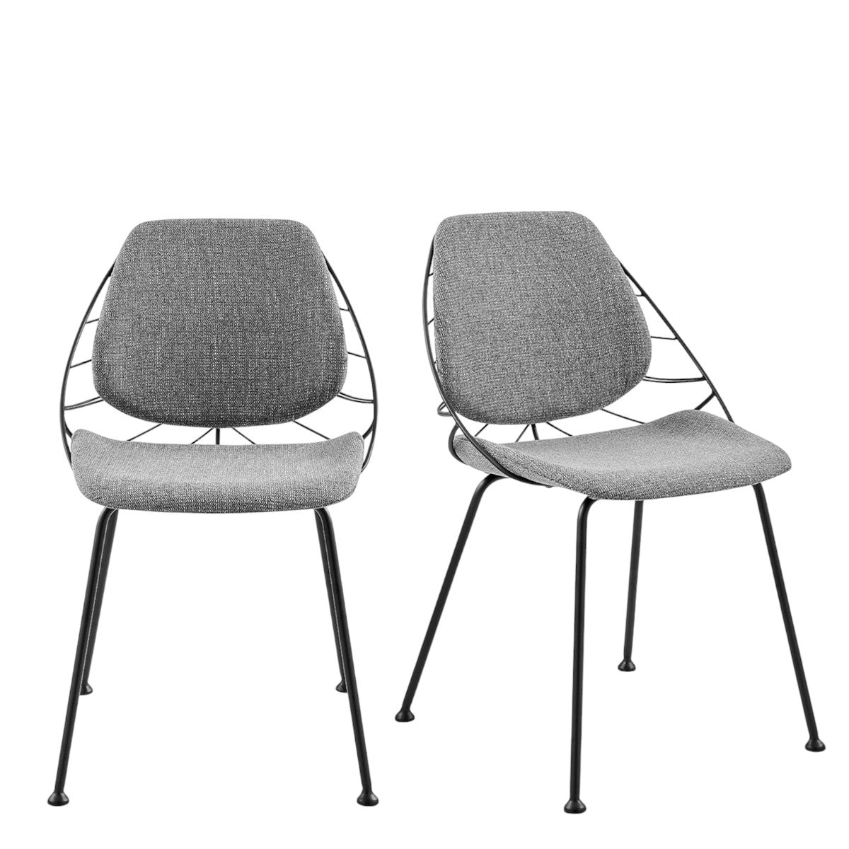 Set of Two Leaf Light Gray Fabric and Black Dining Chairs