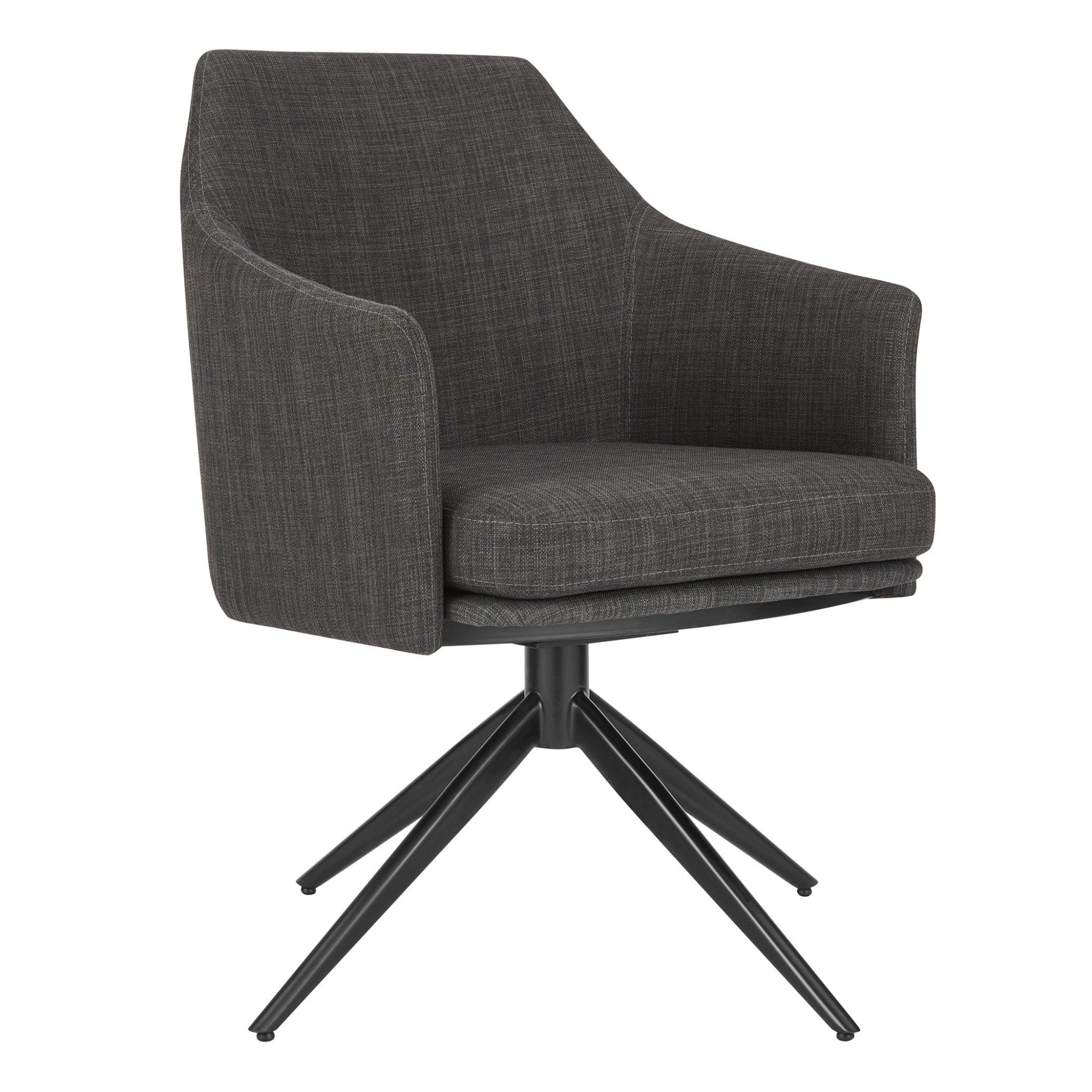 Dark Gray Fabric and Black Swivel Armchair - Homeroots