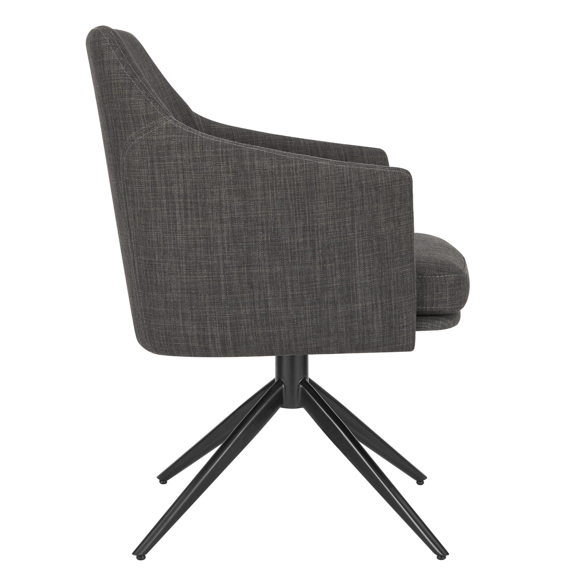 Dark Gray Fabric and Black Swivel Armchair - Homeroots