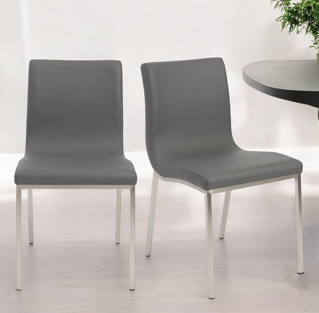 Set of Two Minimalist Light Gray Faux Faux Leather Chairs