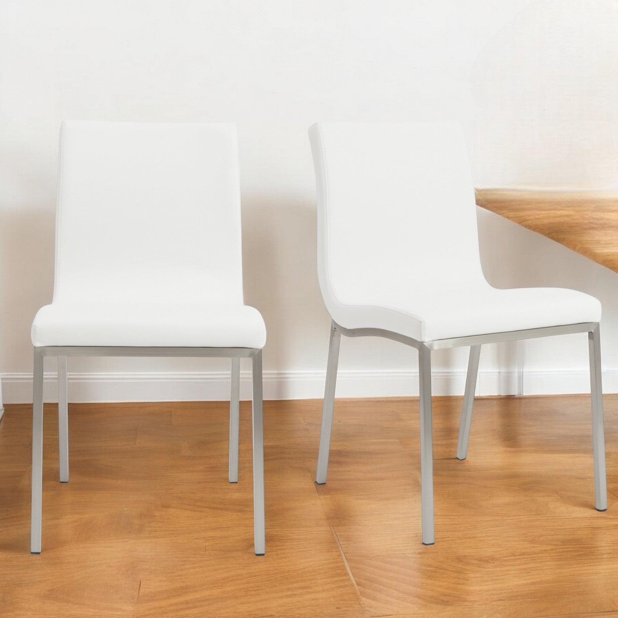 Set of Two Minimalist White Faux Faux Leather Chairs