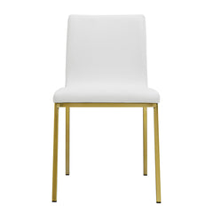 Set of Two Minimalist White Faux Faux Leather and Gold Chairs