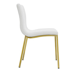 Set of Two Minimalist White Faux Faux Leather and Gold Chairs