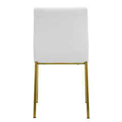 Set of Two Minimalist White Faux Faux Leather and Gold Chairs