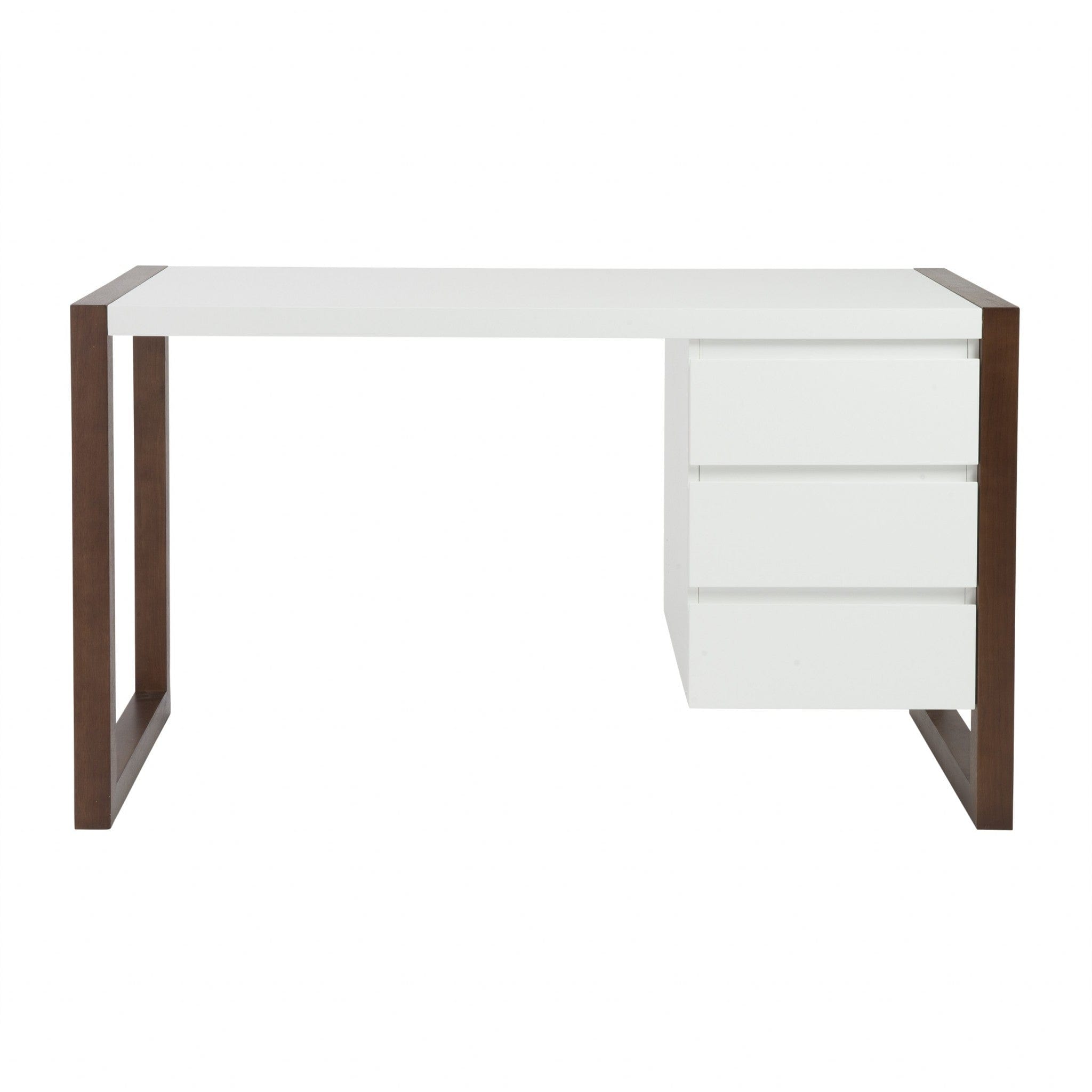 51" White and Brown Writing Desk With Three Drawers - Homeroots