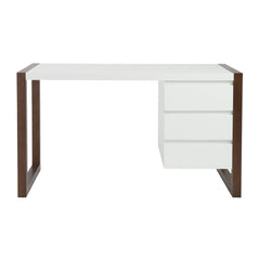 51" White and Brown Writing Desk With Three Drawers - Homeroots