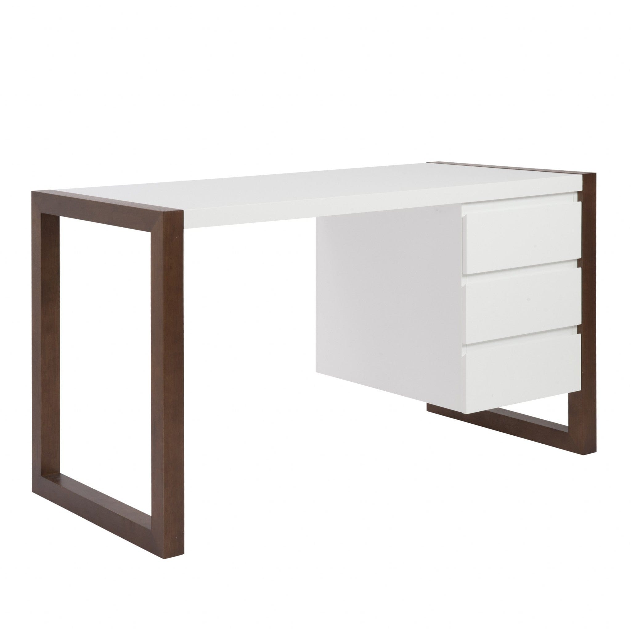 51" White and Brown Writing Desk With Three Drawers - Homeroots