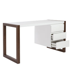 51" White and Brown Writing Desk With Three Drawers - Homeroots