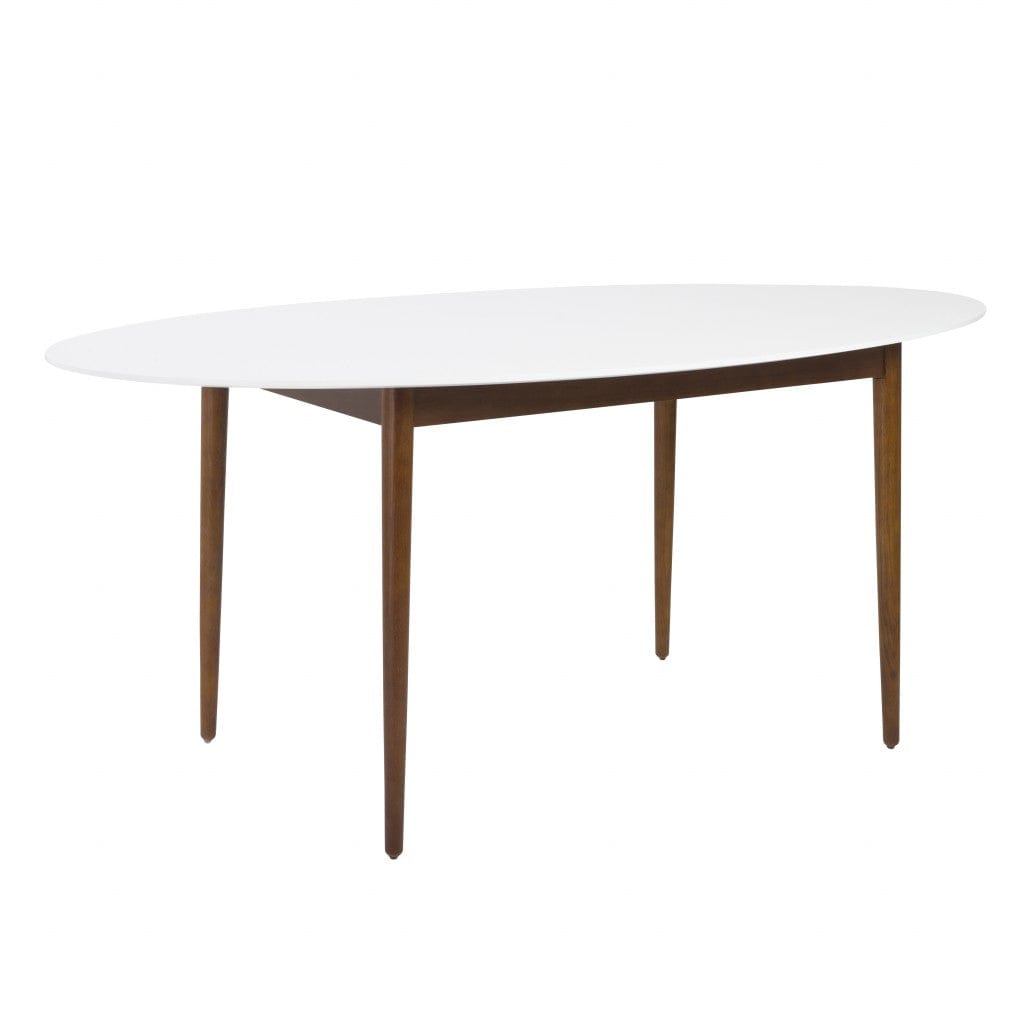 63" White And Brown Oval Dining Table - Homeroots