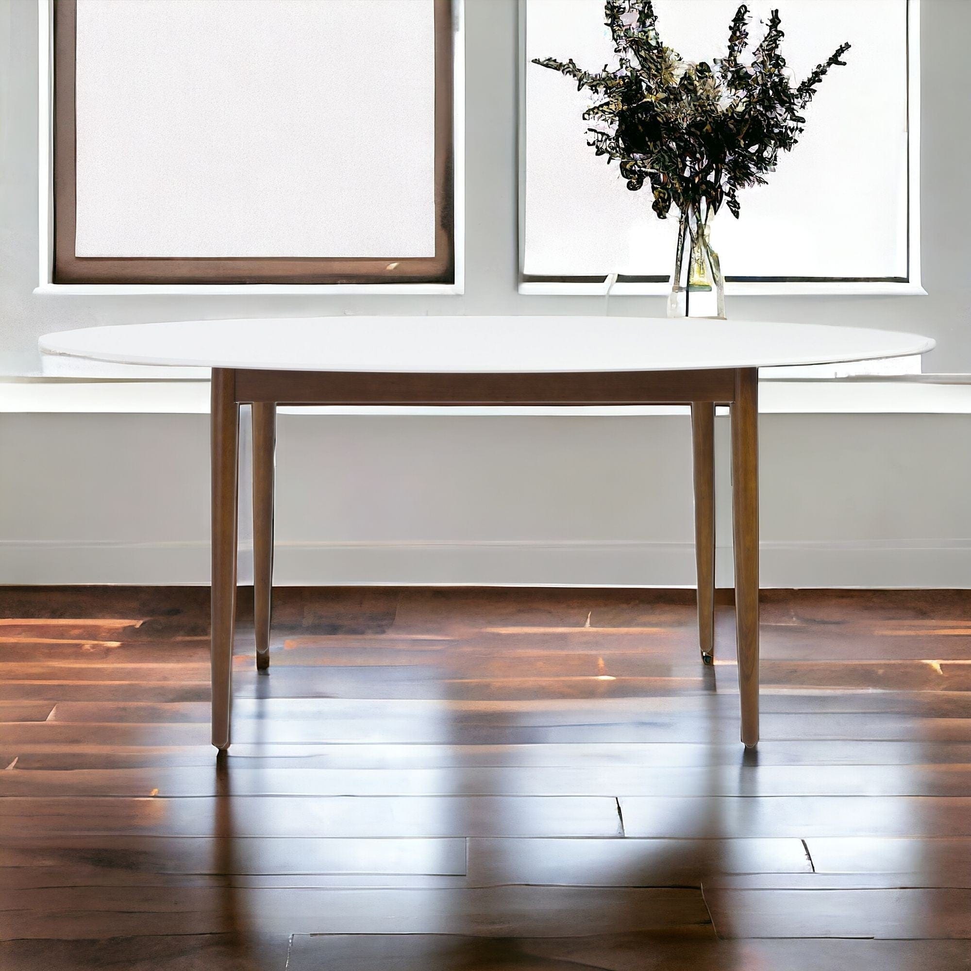 63" White And Brown Oval Dining Table - Homeroots