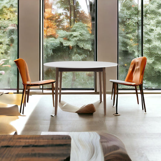 47" White And Brown Rounded Dining Table - Homeroots