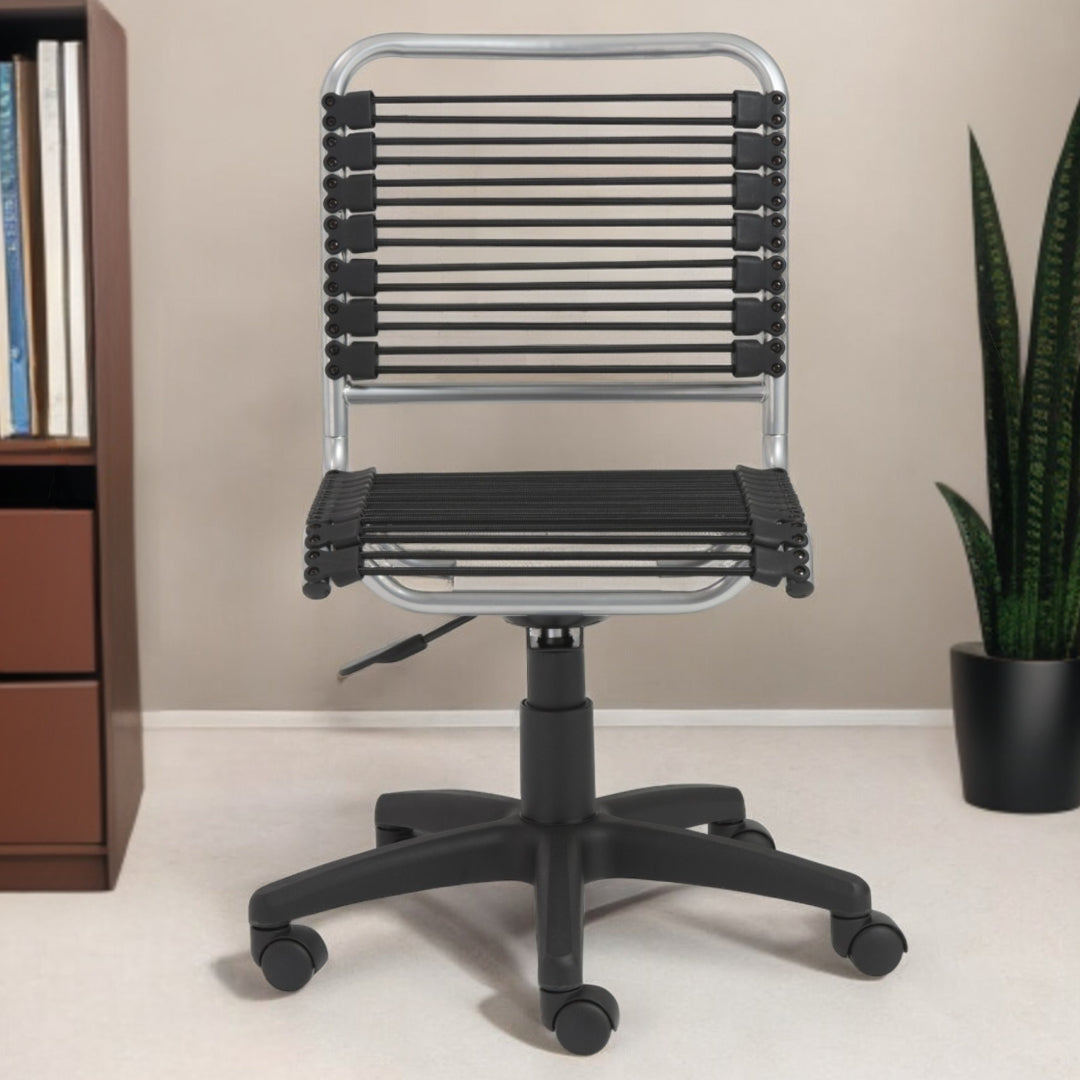 Black and Silver Adjustable Swivel Bungee Rolling Office Chair