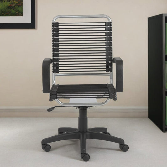 Black and Silver Adjustable Swivel Bungee Rolling Office Chair - Homeroots