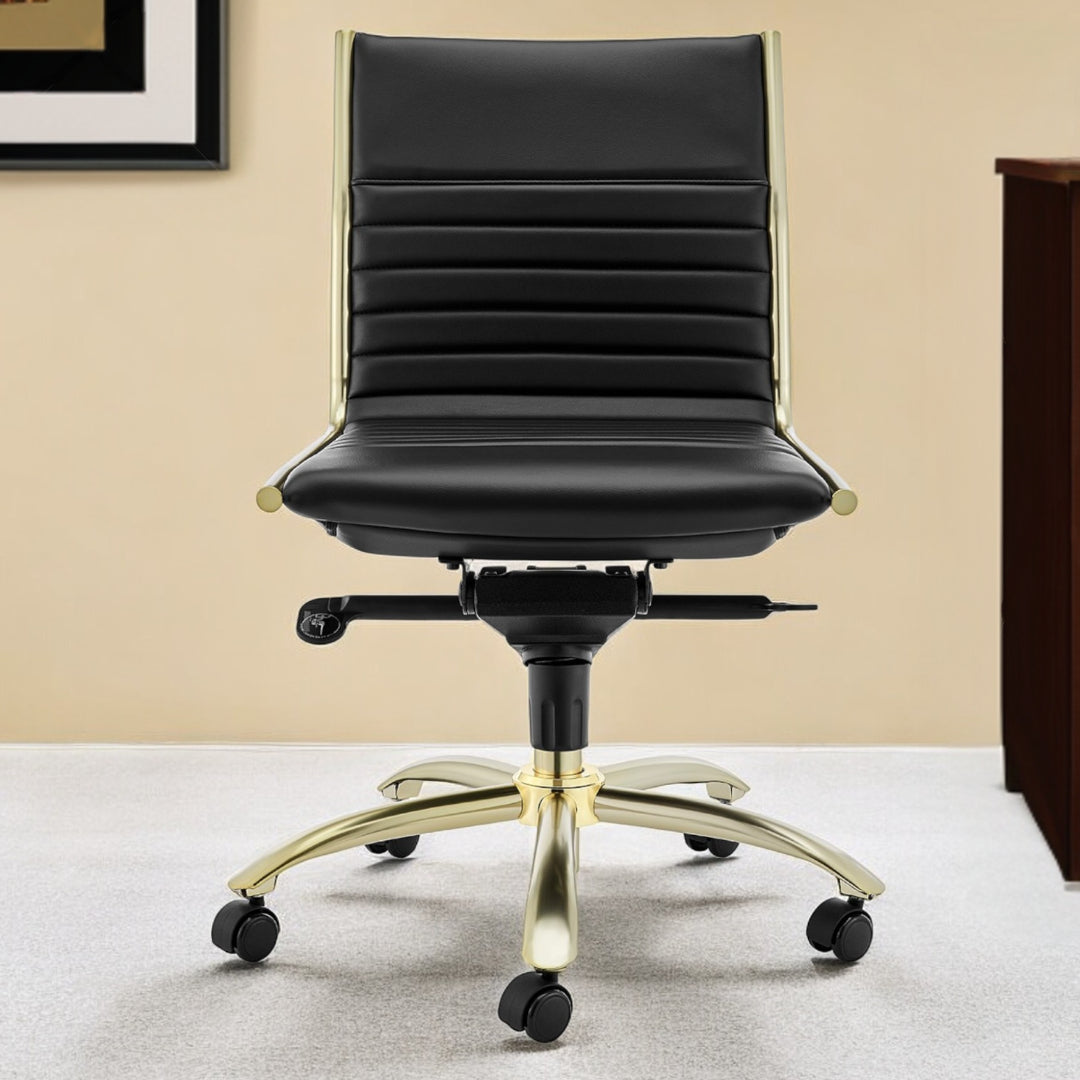 Black and Gold Adjustable Swivel Faux Leather Rolling Conference Office Chair