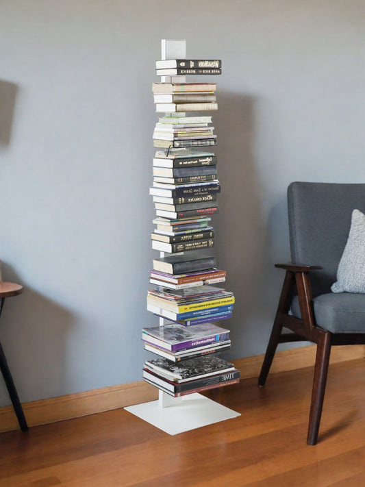 60" White Metal Ten Shelf Modern Tower Bookcase - Homeroots