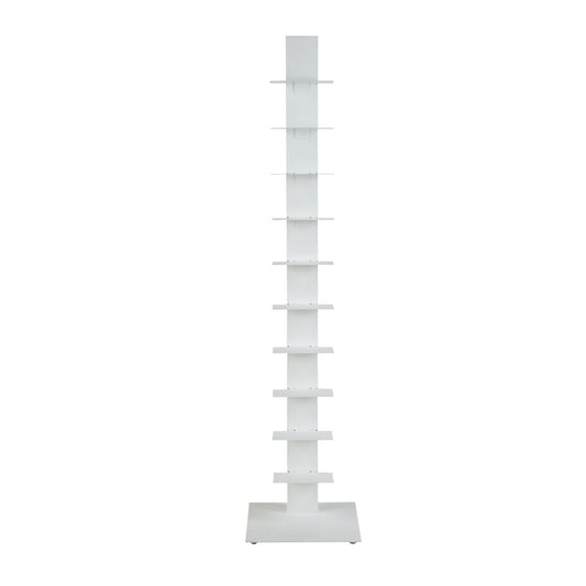 60" White Metal Ten Shelf Modern Tower Bookcase - Homeroots