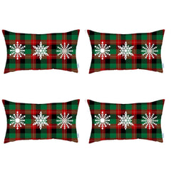 Set of 4 Christmas Snowflake Trio Plaid Lumbar Throw Pillows