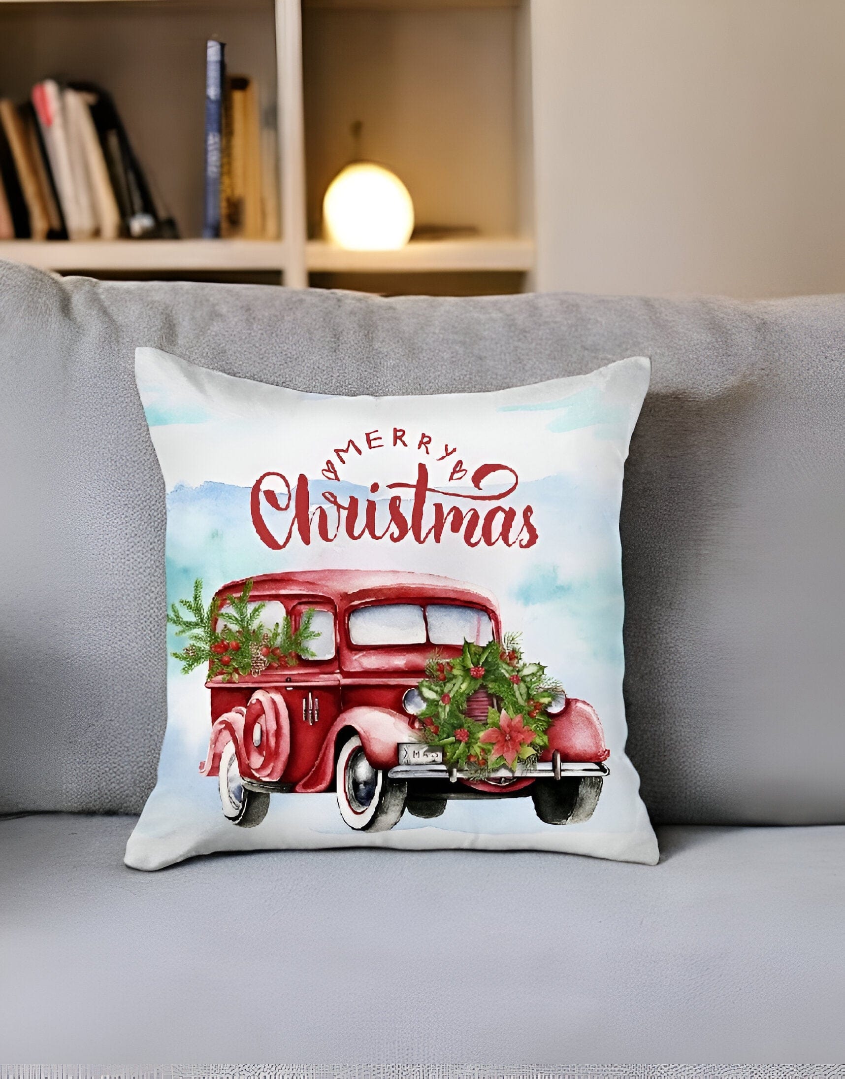 18" Multicolor Christmas Wreath Throw Pillow - Homeroots