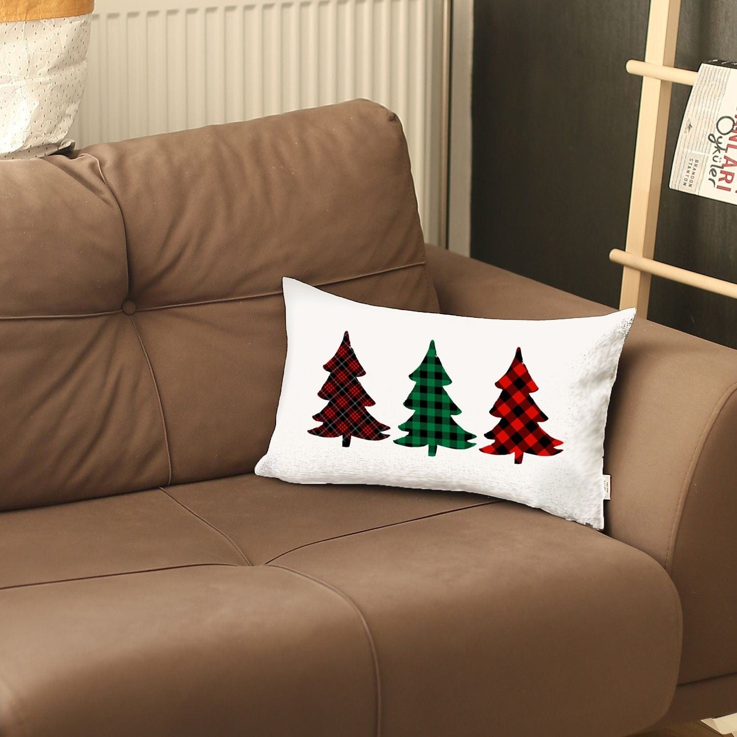 Christmas Tree Trio Plaid Lumbar Throw Pillow - Homeroots